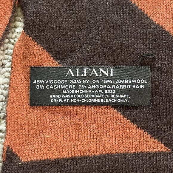 Alafani Unisex Winter Scarf Orange Brown Stripe Cashmere Blend Tassels Excellent - Picture 2 of 5